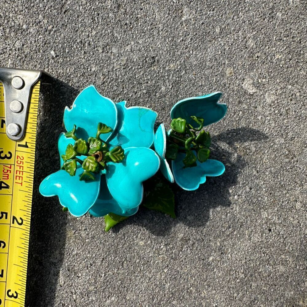 Vintage Enamel Flower Brooch Pin Turquoise Multicolor Retro Unisex Adjustable - Picture 7 of 9